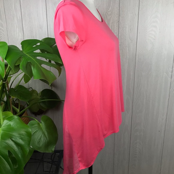 American Eagle top short sleeve pink high low hem open back - Picture 3 of 8